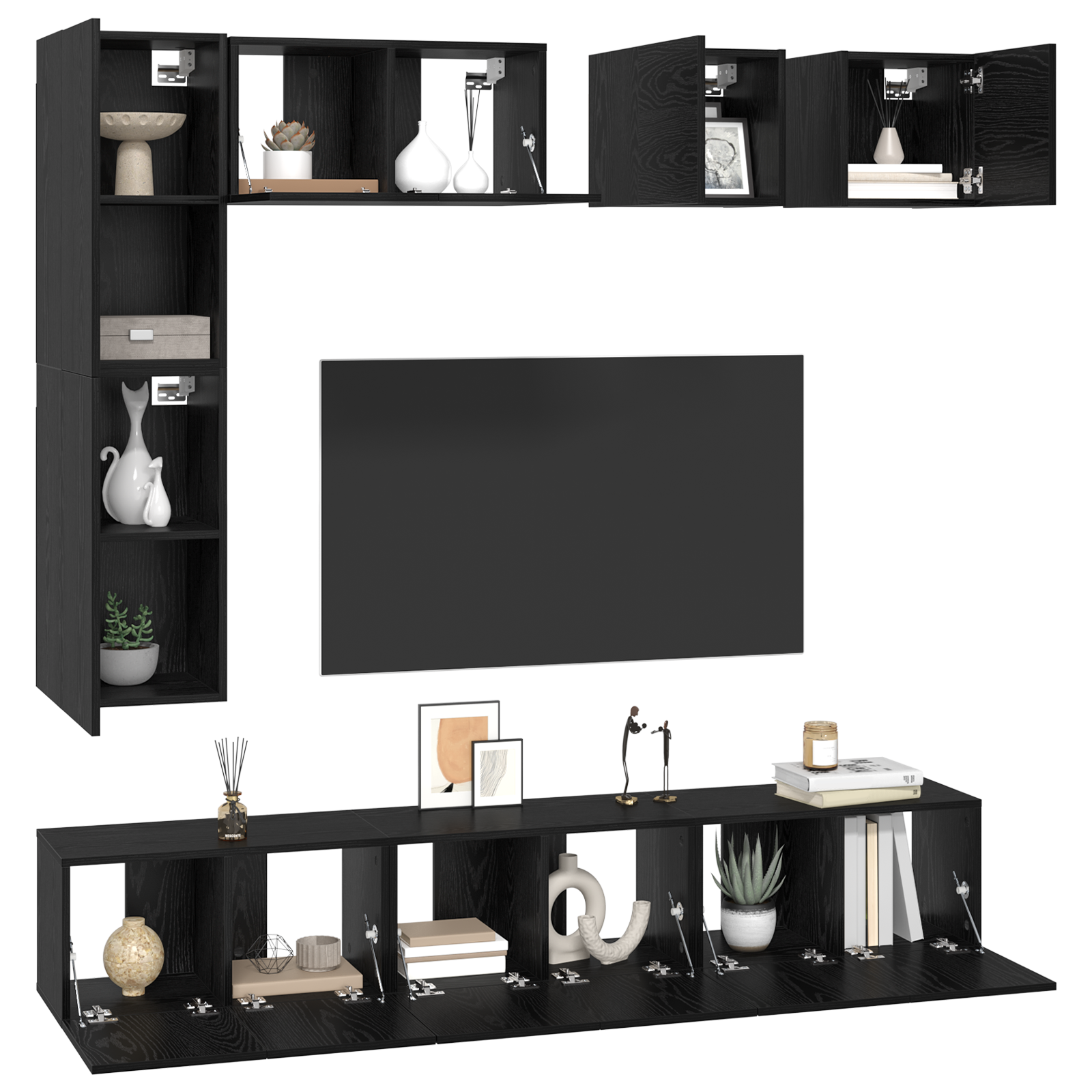 vidaXL Tv-meubelset 8 pcs Zwart eiken Bewerkt hout