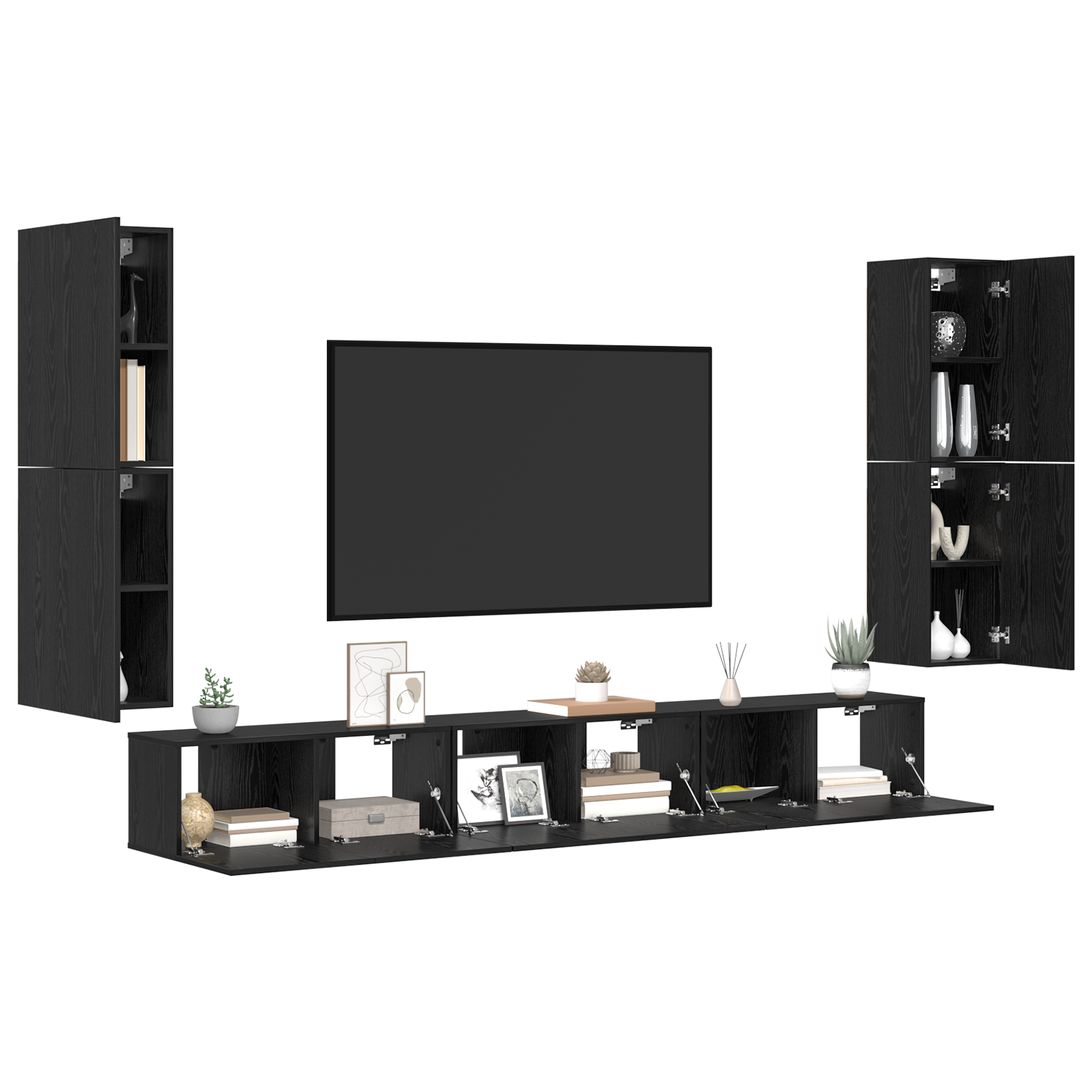 vidaXL Tv-meubelset 5 pcs Zwart eiken Bewerkt hout