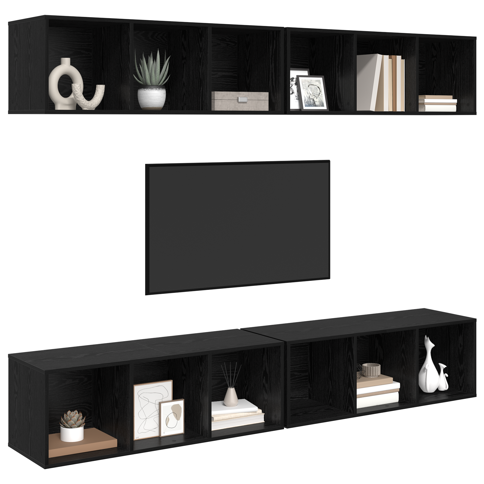 vidaXL Wand TV Kast 4 pcs Zwart eiken 37 x 37 x 107.5 cm