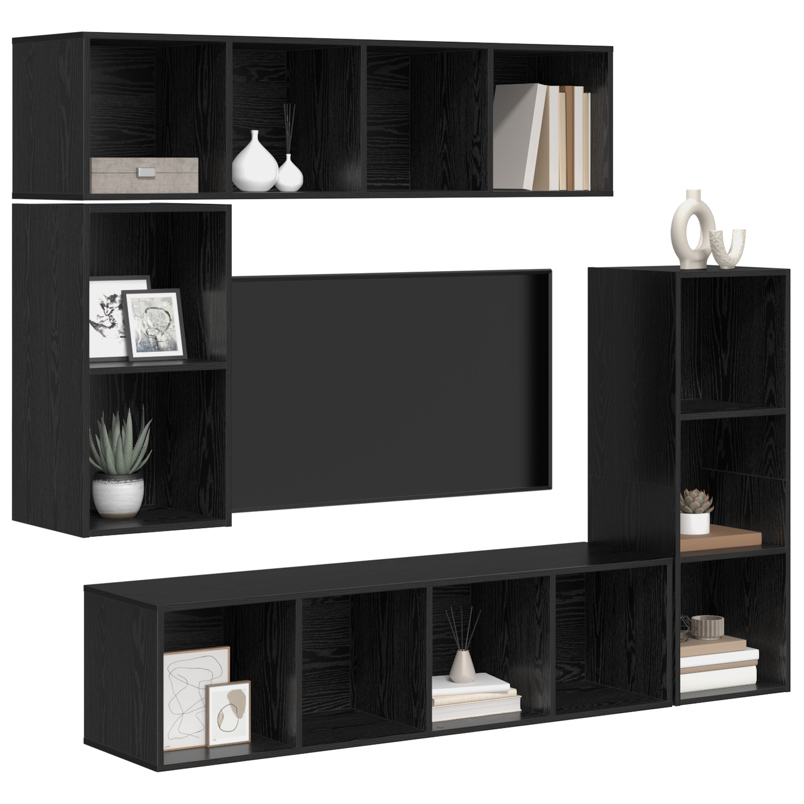 vidaXL Tv-meubelset 4 pcs Zwart eiken 37 x 37 x 142.5 cm Bewerkt hout