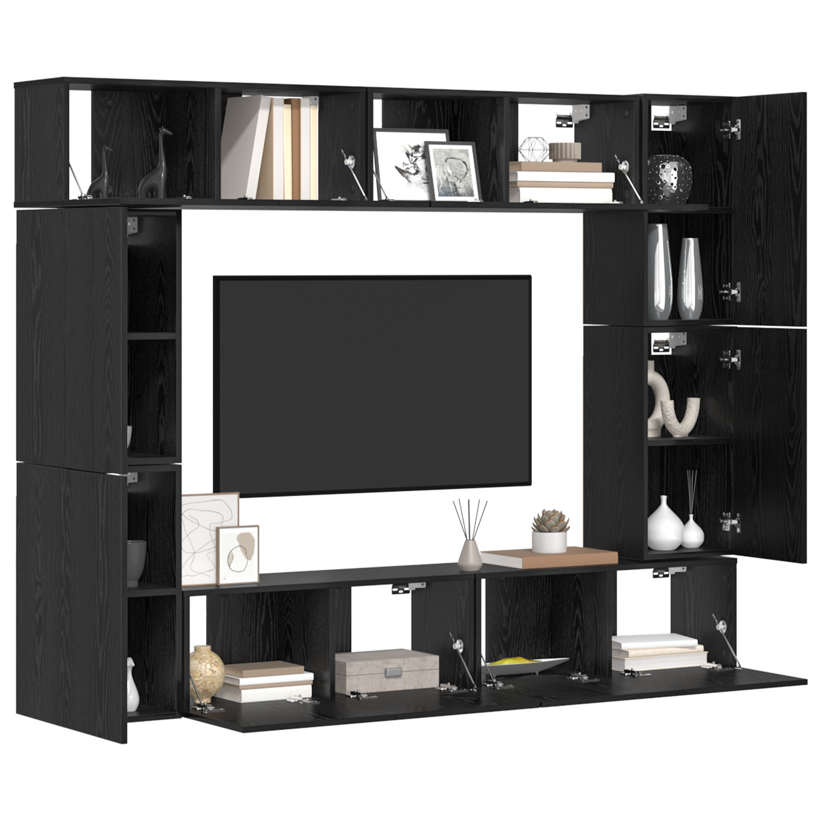 vidaXL Tv-meubelset 8 pcs Zwart eiken 80 x 30 x 30 cm Bewerkt hout