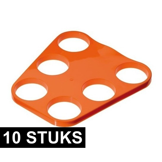 Merkloos Dienblad/bekerhouder voor 6 bierglazen - 10x - oranje - kunststof -