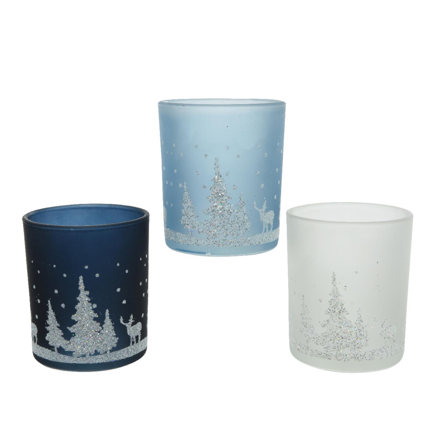 Decoris Theelichthouder winter glas Ø7xH8,3cm