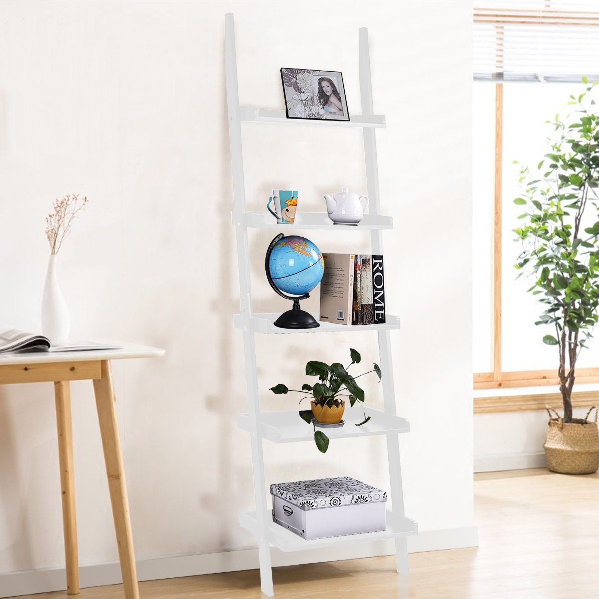 Costway 5 Tier Ladder Plank Boekenkast Archiefrek-Wit