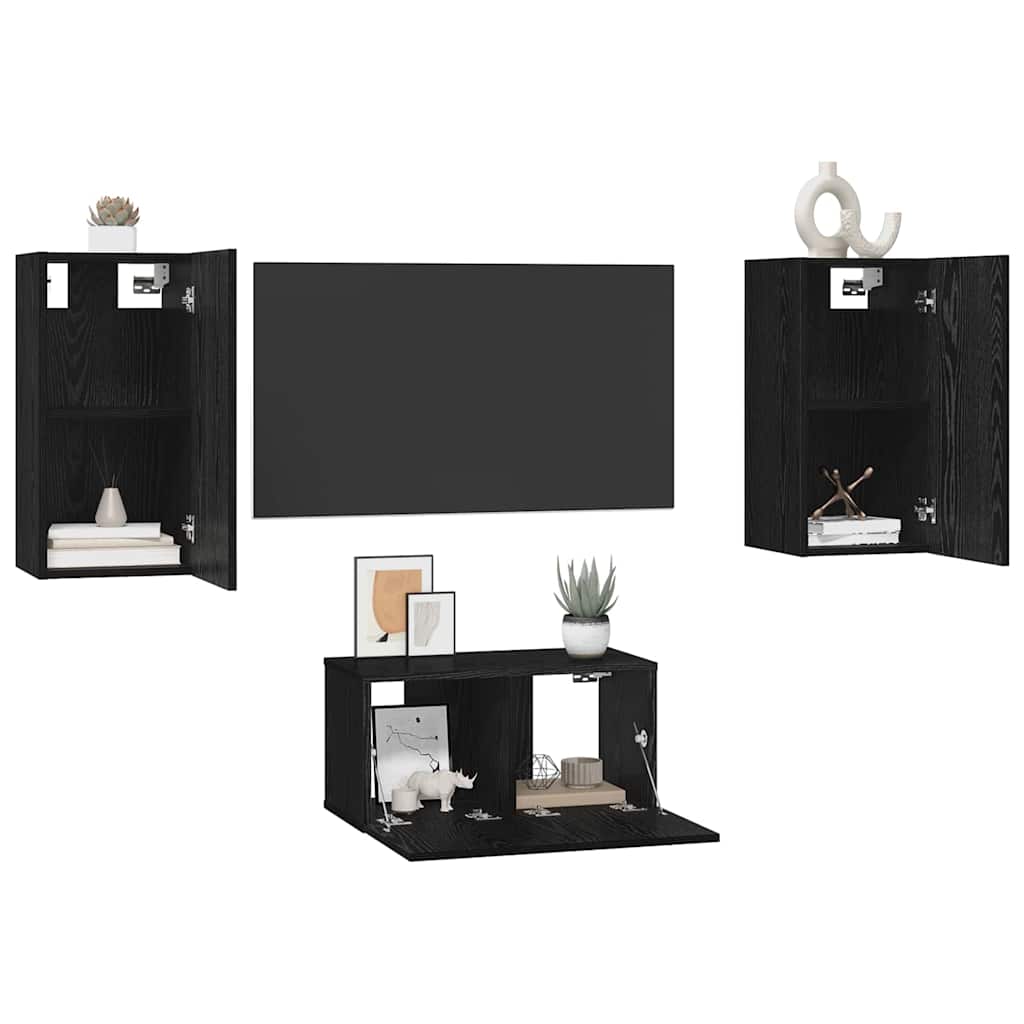 vidaXL Tv-meubelset 3 pcs Zwart eiken 60 x 30 x 30 cm Bewerkt hout