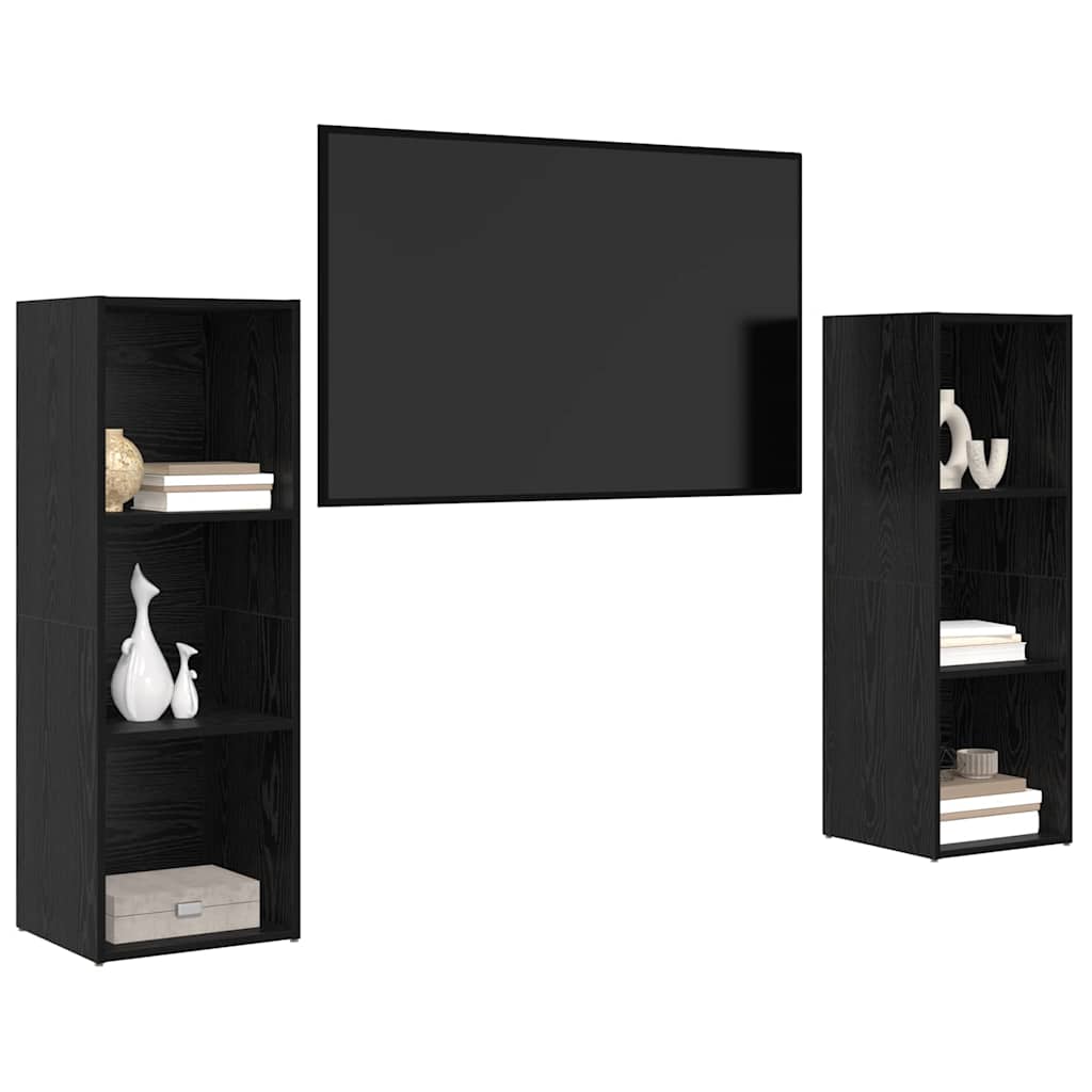 vidaXL Tv-meubelset 2 pcs Zwart eiken 107 x 35 x 37 cm Bewerkt hout
