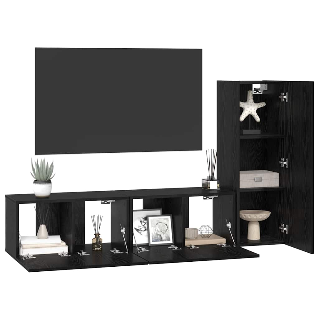 vidaXL Tv-meubelset 3 pcs Zwart eiken 160 x 30 x 30 cm Bewerkt hout
