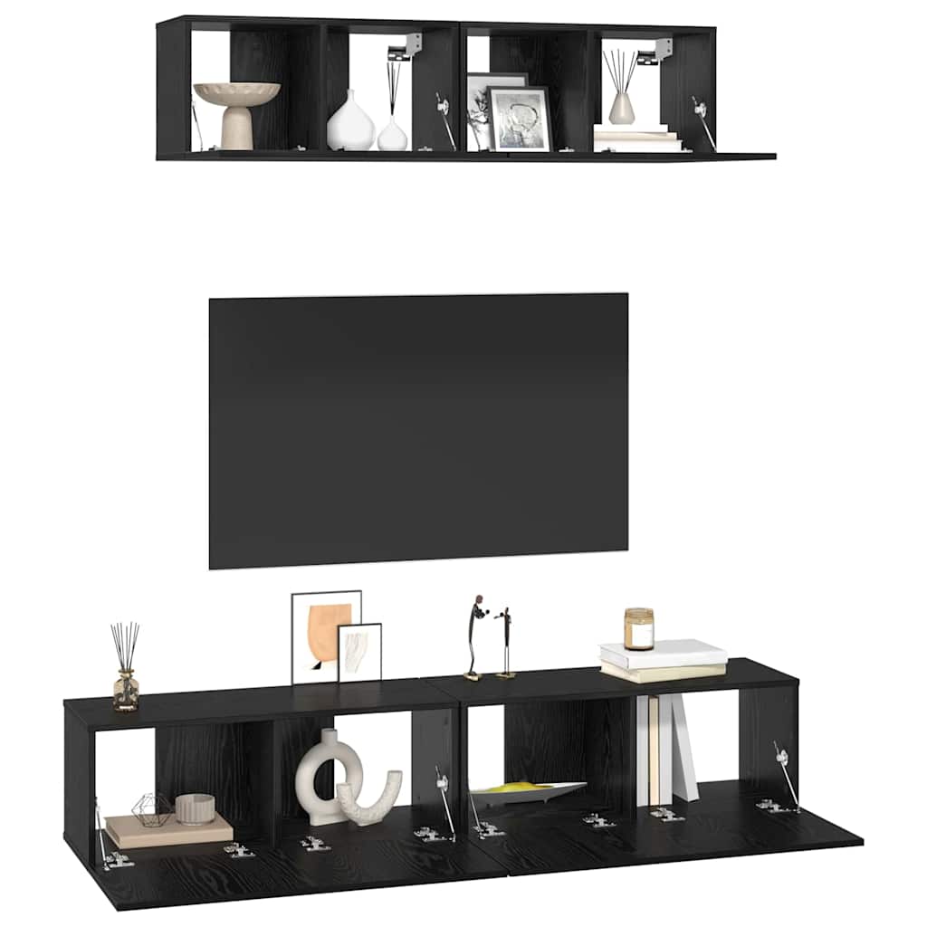 vidaXL Wand TV Kast 4 pcs Zwart Eiken Small 80 x 30 x 30.5 cm