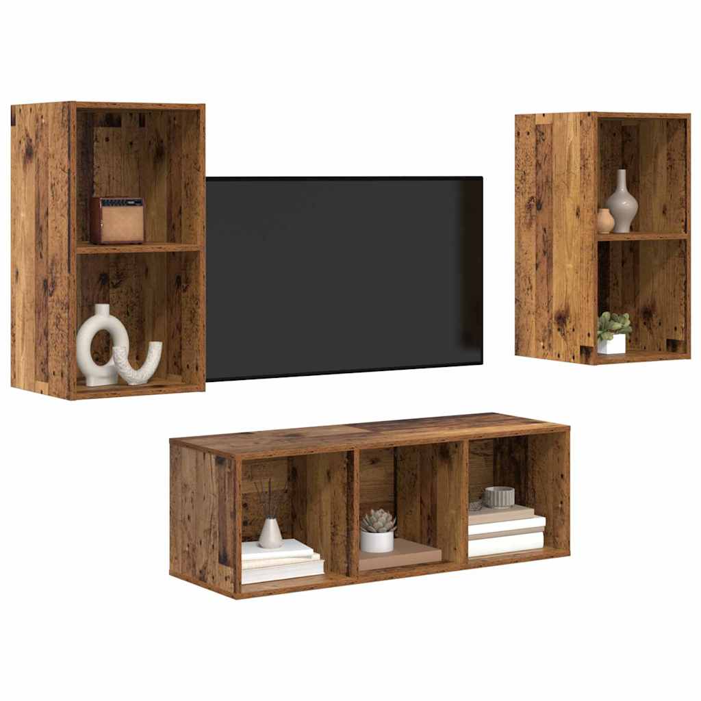 vidaXL TV-kast set 3 pcs Oud hout 37 x 37 x 107 cm Bewerkt hout