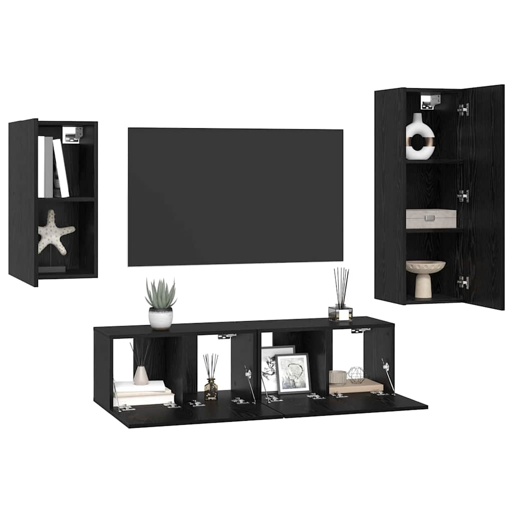 vidaXL Tv-meubelset 4 pcs Zwart eiken 30.5 x 30 x 90 cm Bewerkt hout