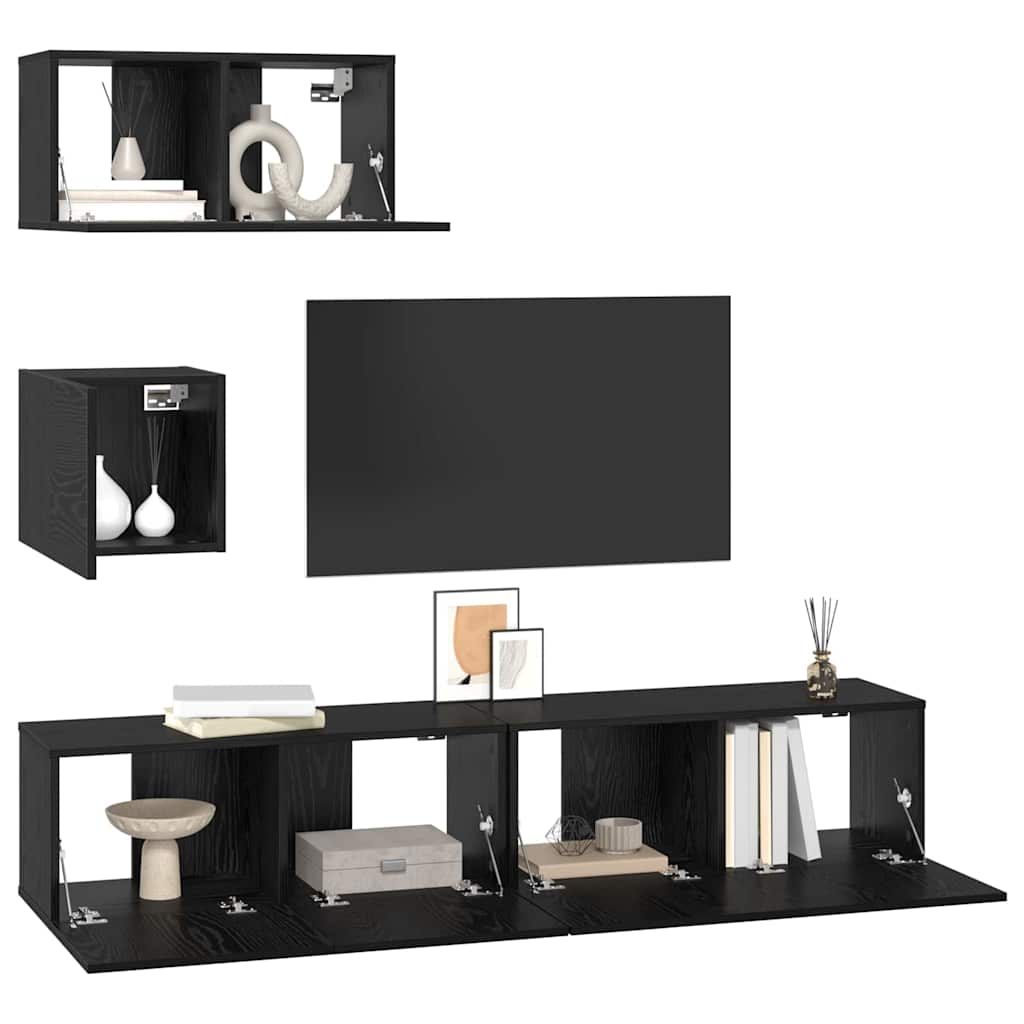 vidaXL Tv-meubelset 4 pcs Zwart eiken 80 x 30 x 30 cm Bewerkt hout
