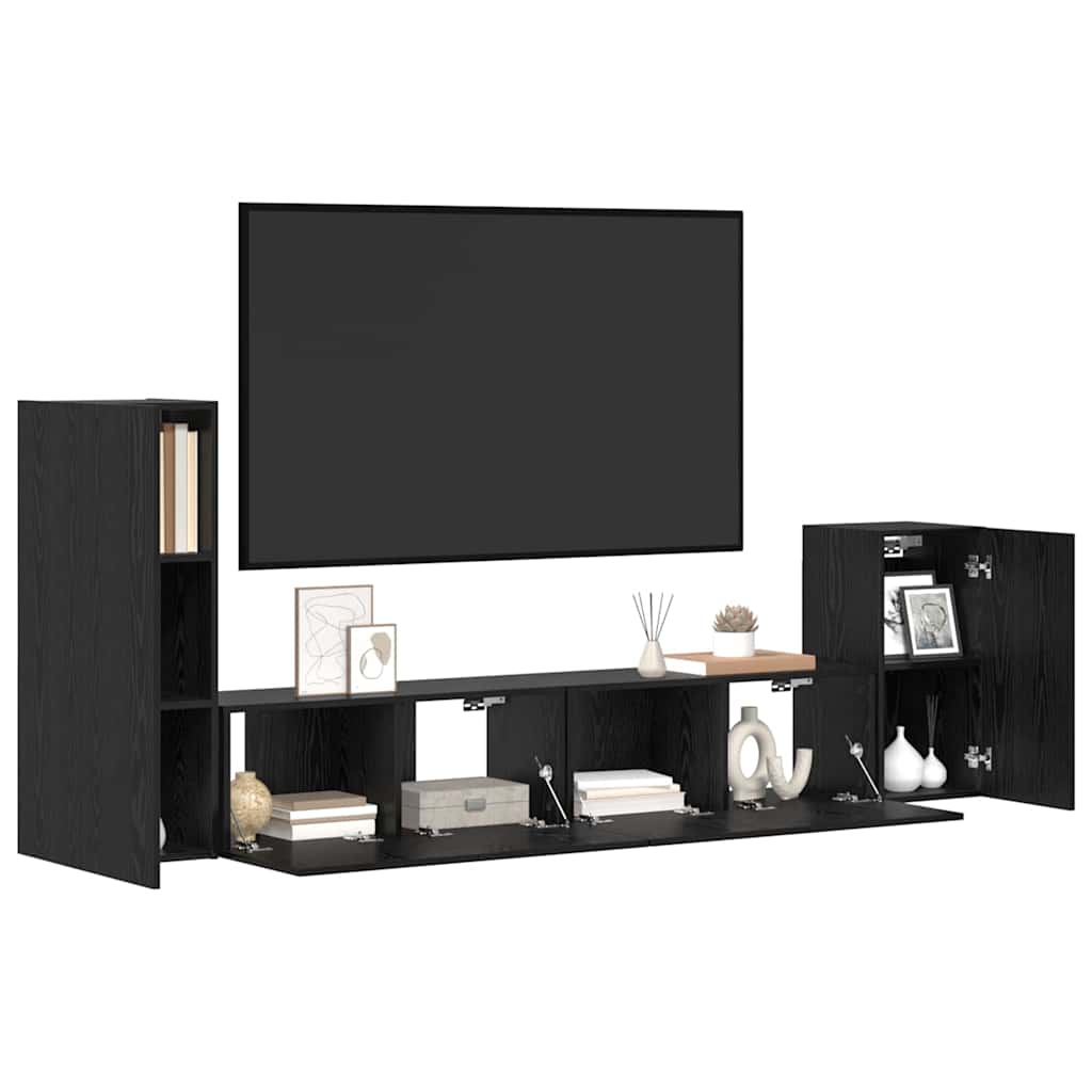 vidaXL Wand TV Kast Wandgemonteerd 4 pcs Zwart eiken Bewerkt hout