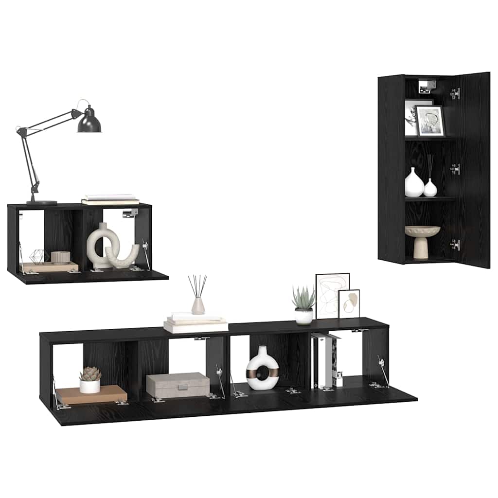 vidaXL Wand TV Kast Wandgemonteerd 4 pcs Zwart eiken 200 x 30 x 30 cm