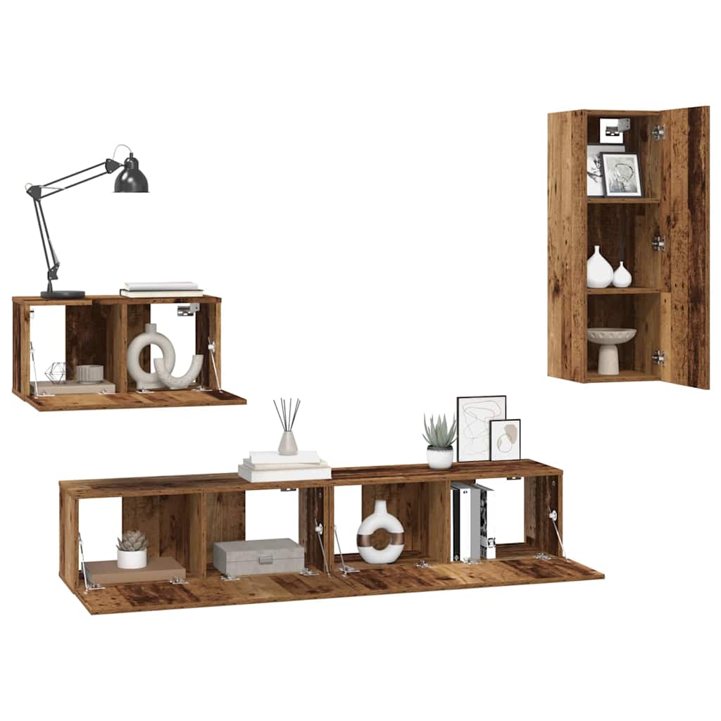 vidaXL Wand TV Kast 4 pcs Oud hout 200 x 30 x 30 cm Gelamineerd hout
