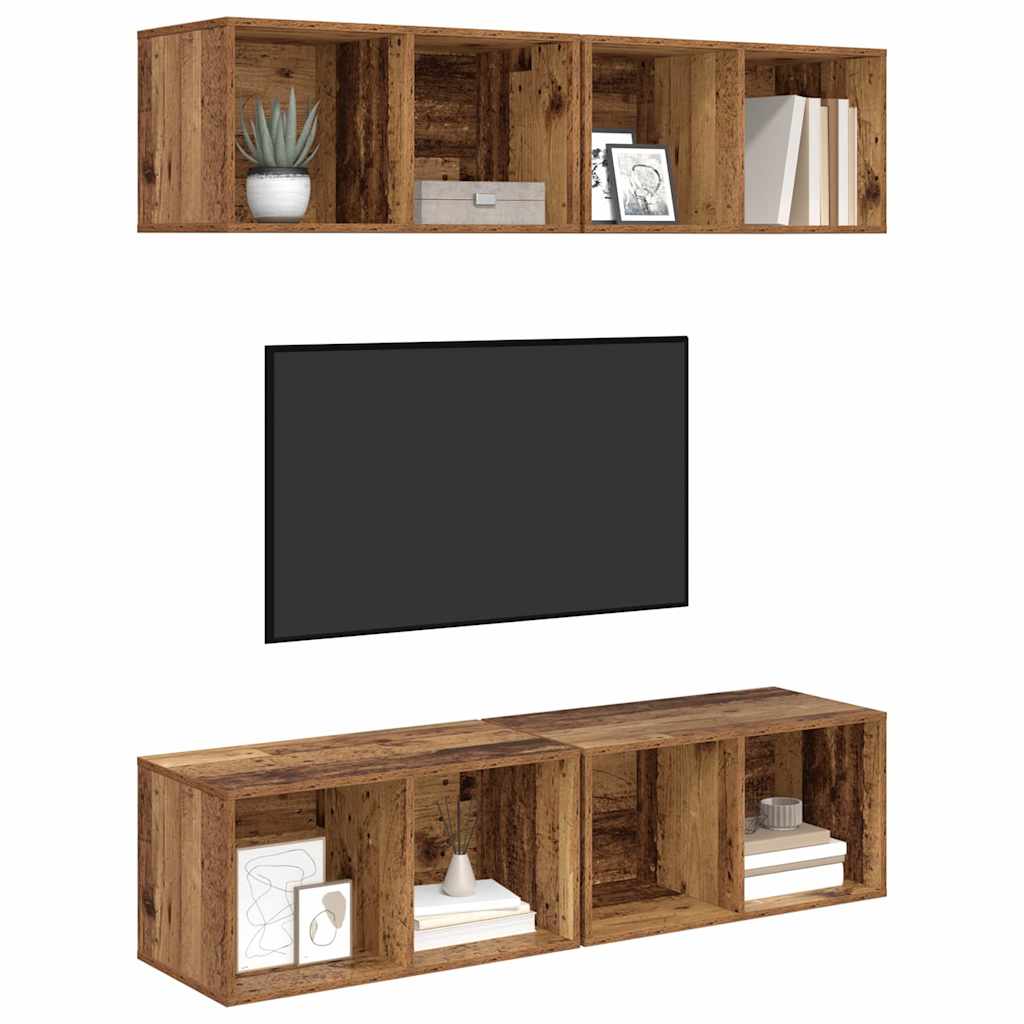 vidaXL Wand TV Kast 4 pcs Oud hout 37 x 37 x 72 cm Bewerkt hout