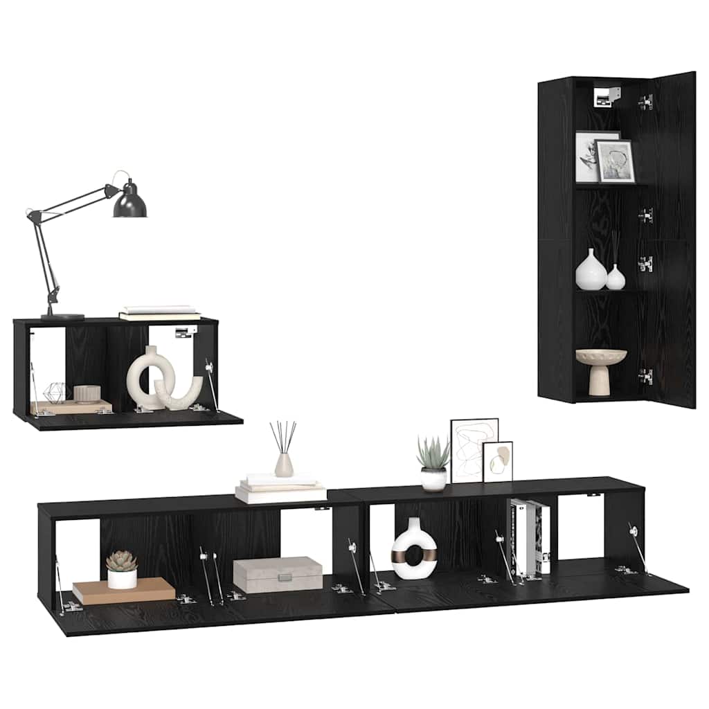 vidaXL Wand TV Kast Wandgemonteerd 4 pcs Zwart eiken 200 x 30 x 30 cm