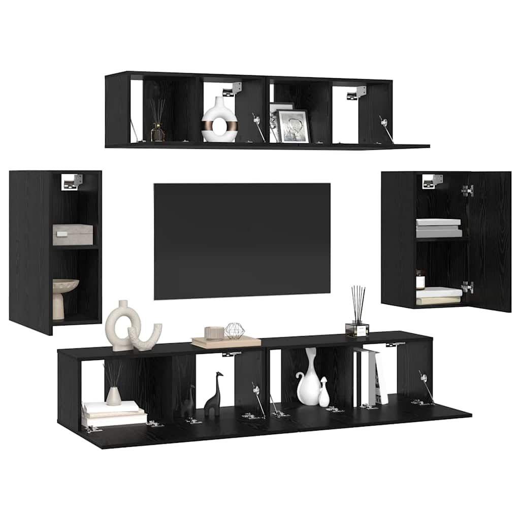 vidaXL Tv-meubelset 6 pcs Zwart eiken 80 x 30 x 30 cm Bewerkt hout