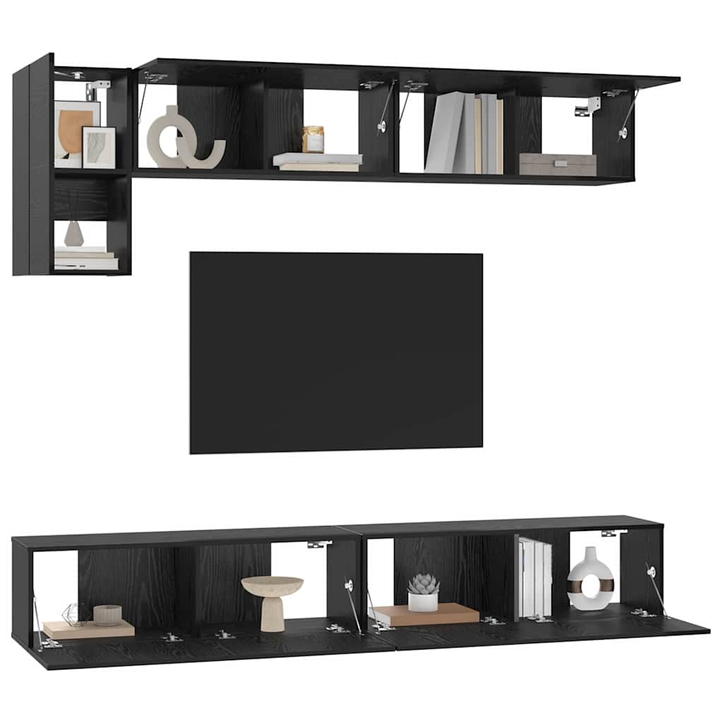 vidaXL Tv-meubelset Wandgemonteerd 5 pcs Zwart Eiken