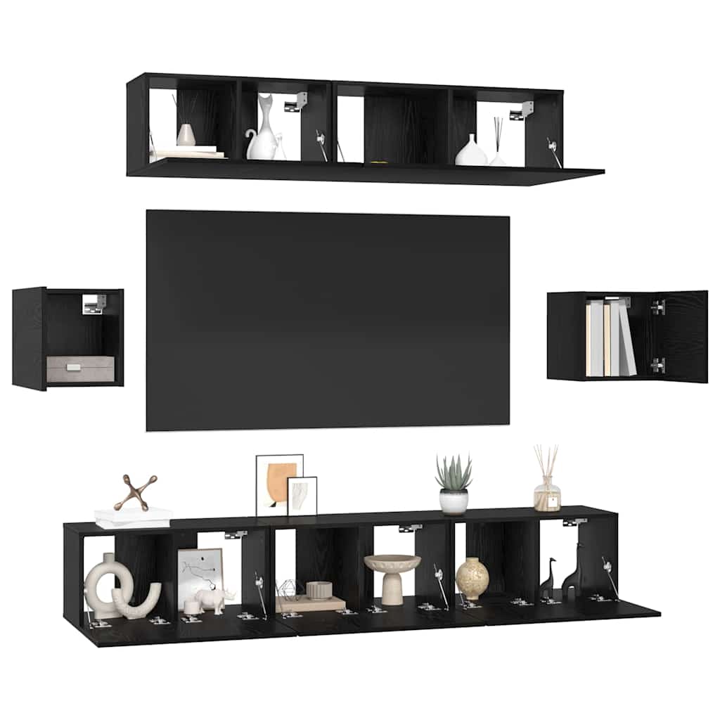vidaXL Tv-meubelset 7 pcs Zwart eiken 80 x 30 x 30 cm Bewerkt hout