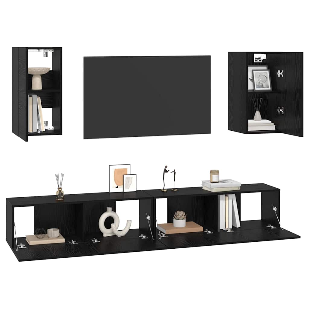 vidaXL Wand TV Kast Wandgemonteerd 6 pcs Zwart eiken Bewerkt hout