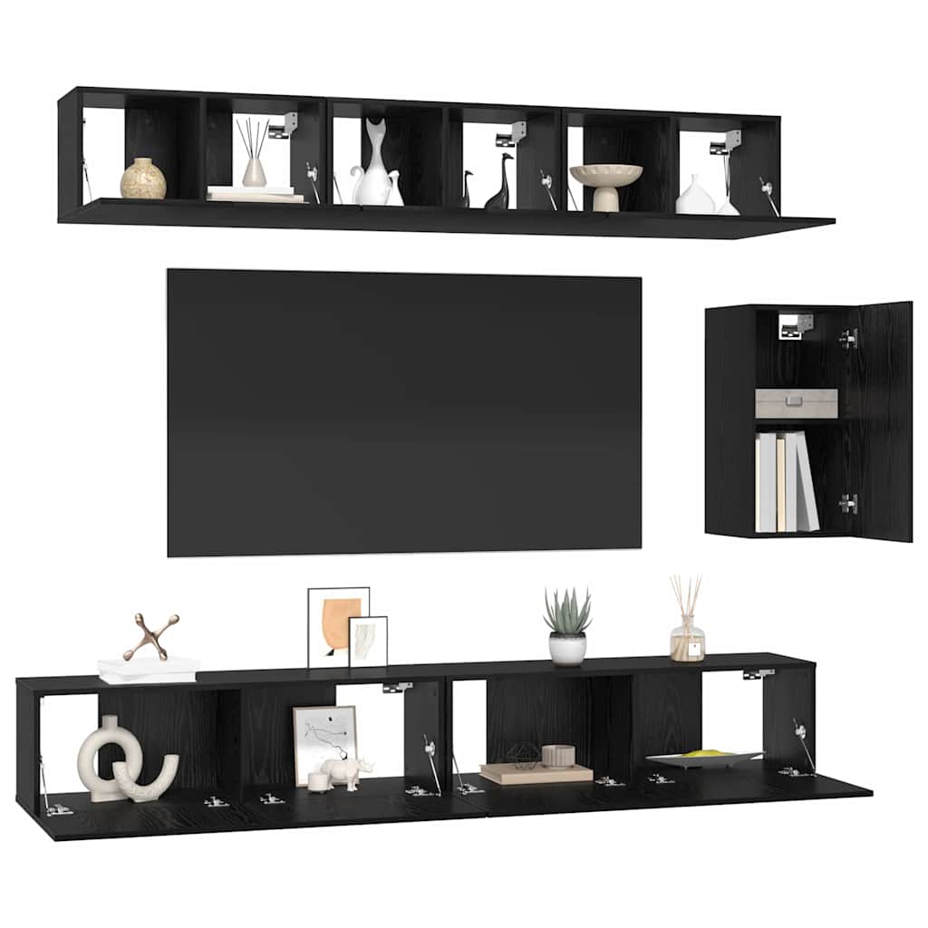 vidaXL Tv-meubelset 6 pcs Zwart eiken 100 x 30 x 30 cm Bewerkt hout