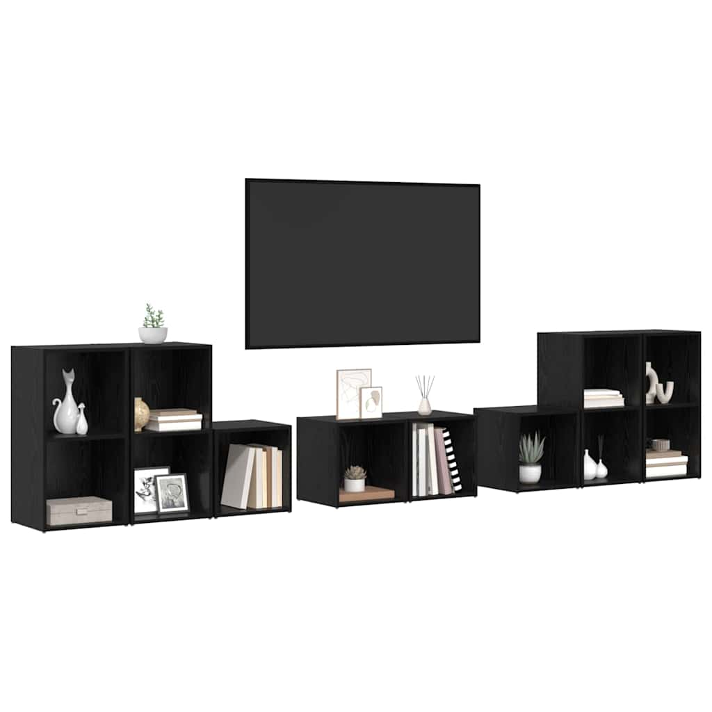 vidaXL TV-kast set 8 pcs Zwart Eiken 37 x 35 x 72 cm Bewerkt hout