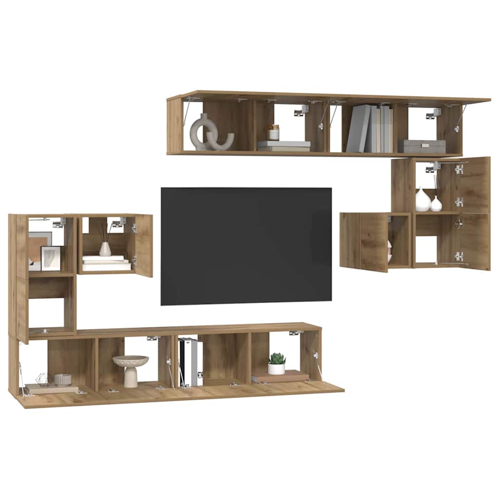 vidaXL Tv-meubelset Wandgemonteerd 8 pcs artisanaal eikenkleurig