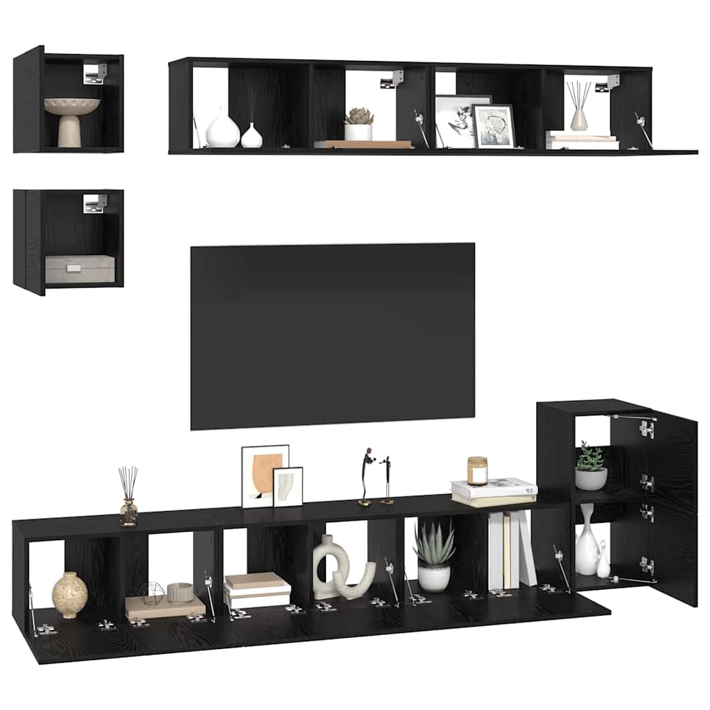 vidaXL Tv-meubelset Wandgemonteerd 8 pcs Zwart Eiken Bewerkt hout