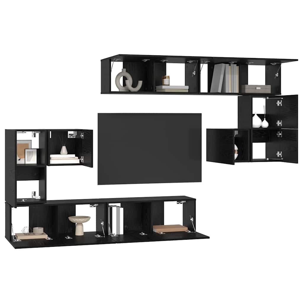 vidaXL Tv-meubelset Wandgemonteerd 8 pcs Zwart eiken