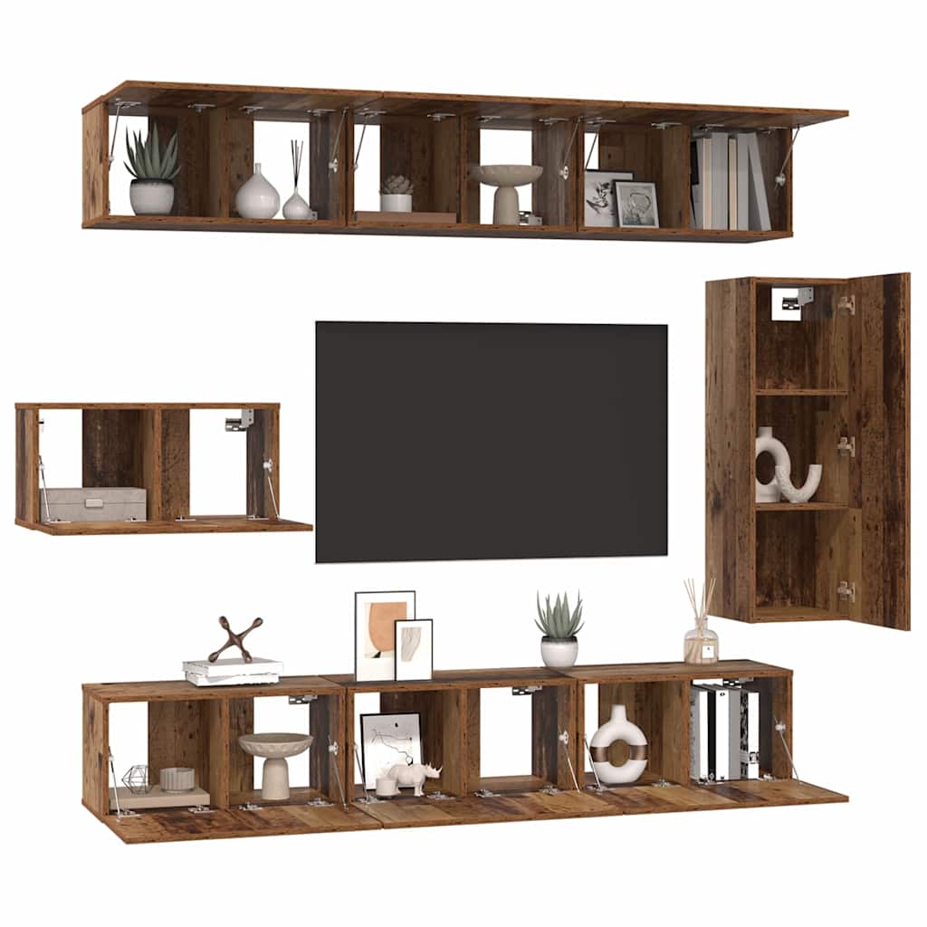 vidaXL Tv-meubelset 8 pcs Oud hout 30.5 x 30 x 90 cm Bewerkt hout