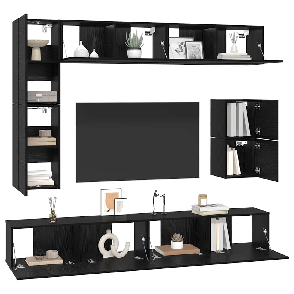 vidaXL Tv-meubelset Wandgemonteerd 8 pcs Zwart Eiken Bewerkt hout