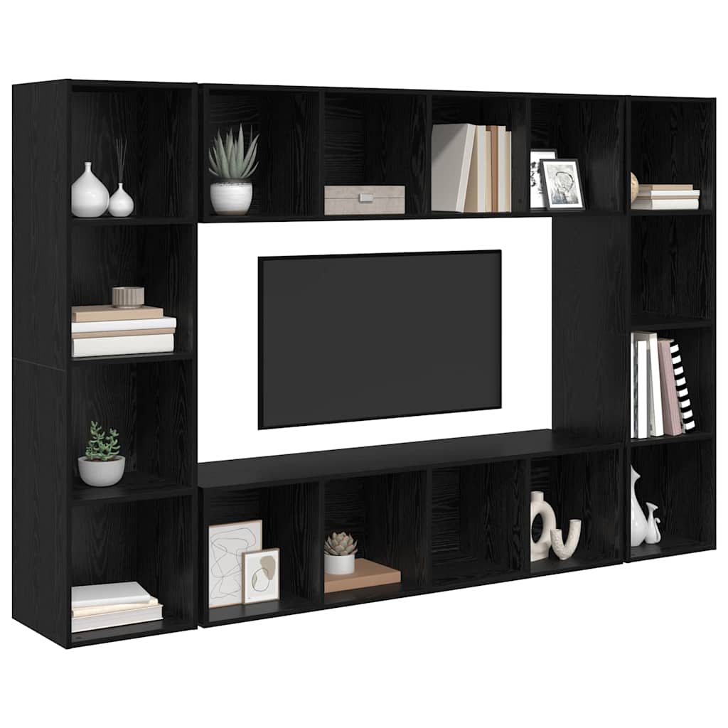vidaXL TV-kast 4 pcs Zwart 37 x 37 x 142.5 cm Bewerkt hout