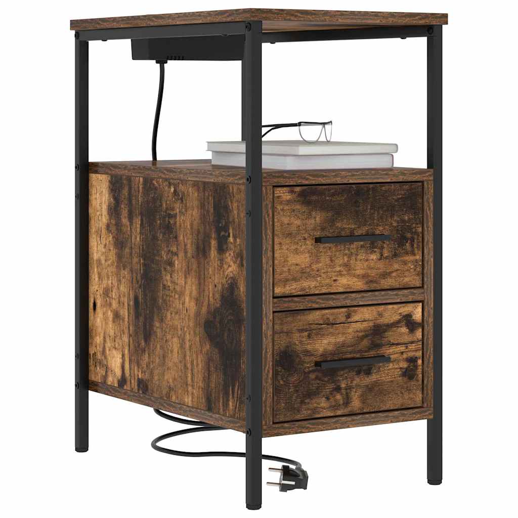 vidaXL Nachtkastje met lade Gerookt eiken 30 x 48 x 61 cm Bewerkt hout