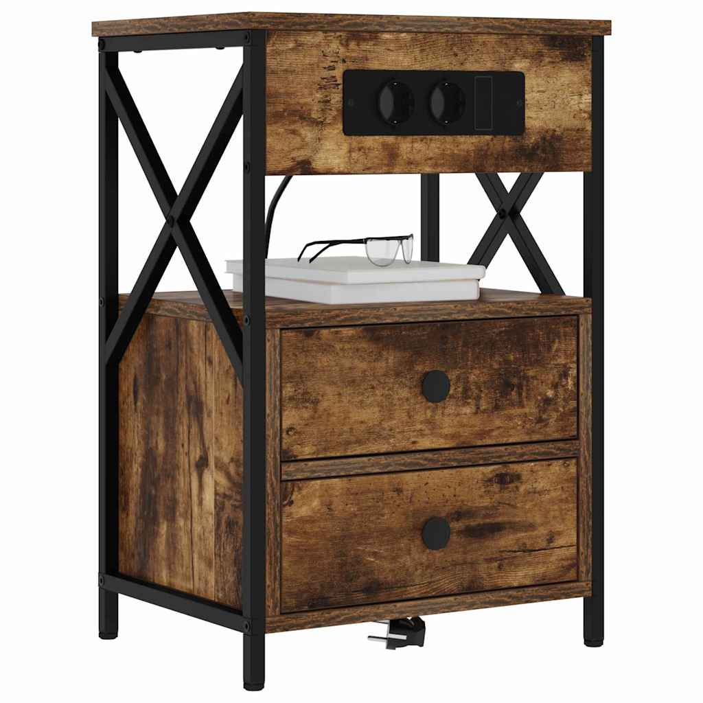 vidaXL Nachtkastje 2 pcs Gerookt eiken 40 x 31 x 60 cm Bewerkt hout