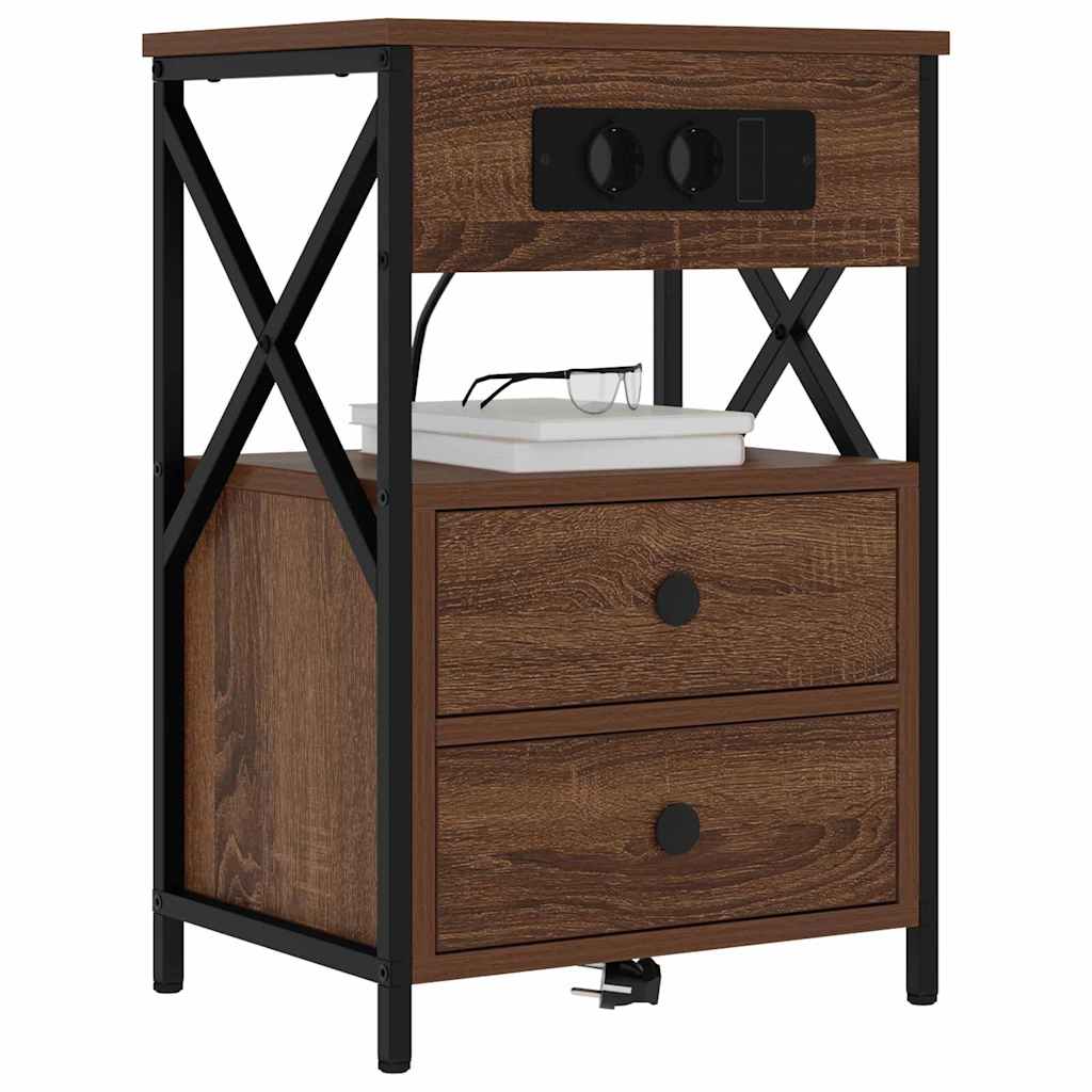 vidaXL Nachtkastje 2 pcs bruin eikenkleur 40 x 31 x 60 cm Bewerkt hout