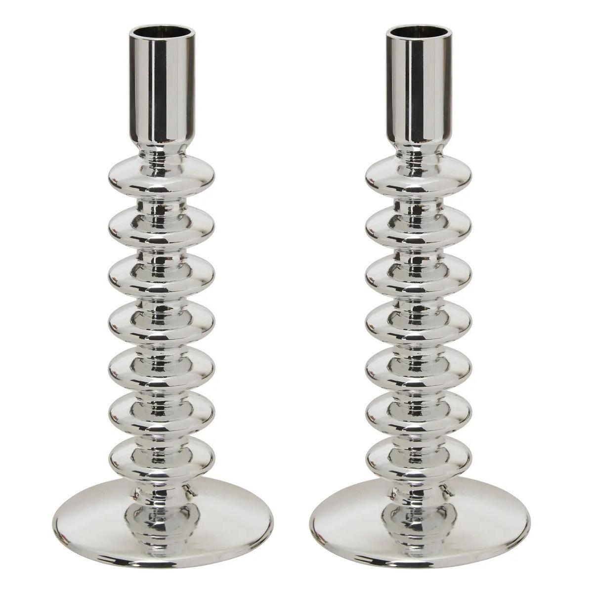 Atmosphera kaarsen kandelaar - 2x - decoratief glas - dinerkaarsen - zilver - D9 x H22 cm -