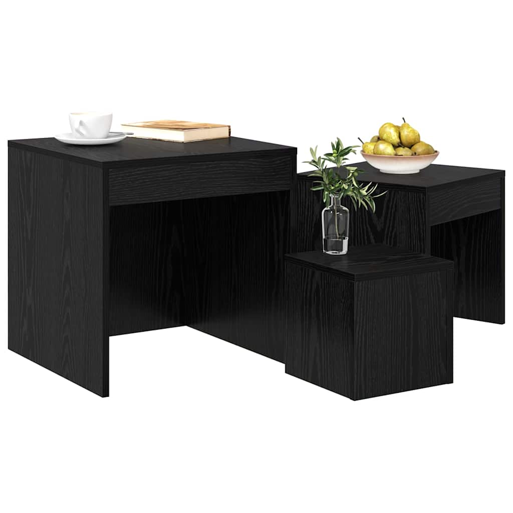 vidaXL Salontafels 3 pcs Zwart eiken 45 x 45 x 45 cm Bewerkt hout