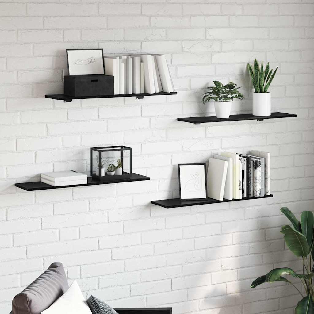 vidaXL Boekenplank Bord 4 pcs Zwart 80 x 20 x 1.5 cm Bewerkt hout