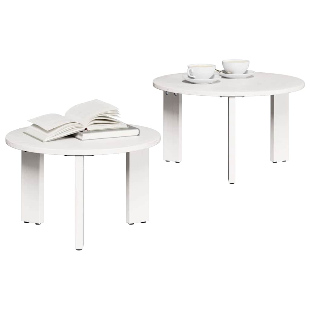 vidaXL Salontafel 2 pcs Wit 47.5 x 47.5 x 27 cm Massief grenenhout