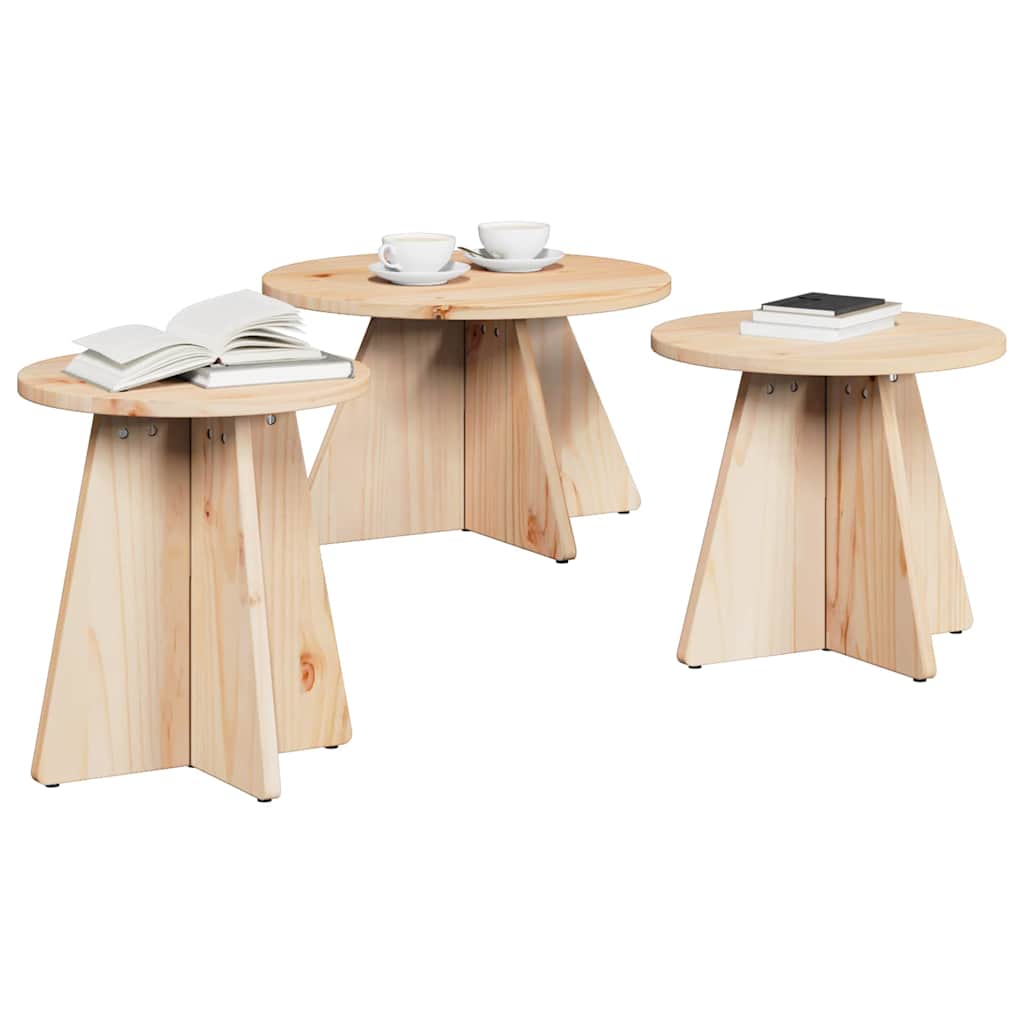 vidaXL Salontafel 3 pcs Naturel 49 x 49 x 30 cm Massief grenenhout