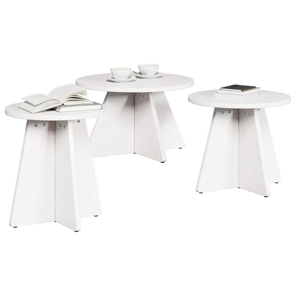 vidaXL Salontafel 3 pcs Wit 49 x 49 x 30 cm Massief grenenhout