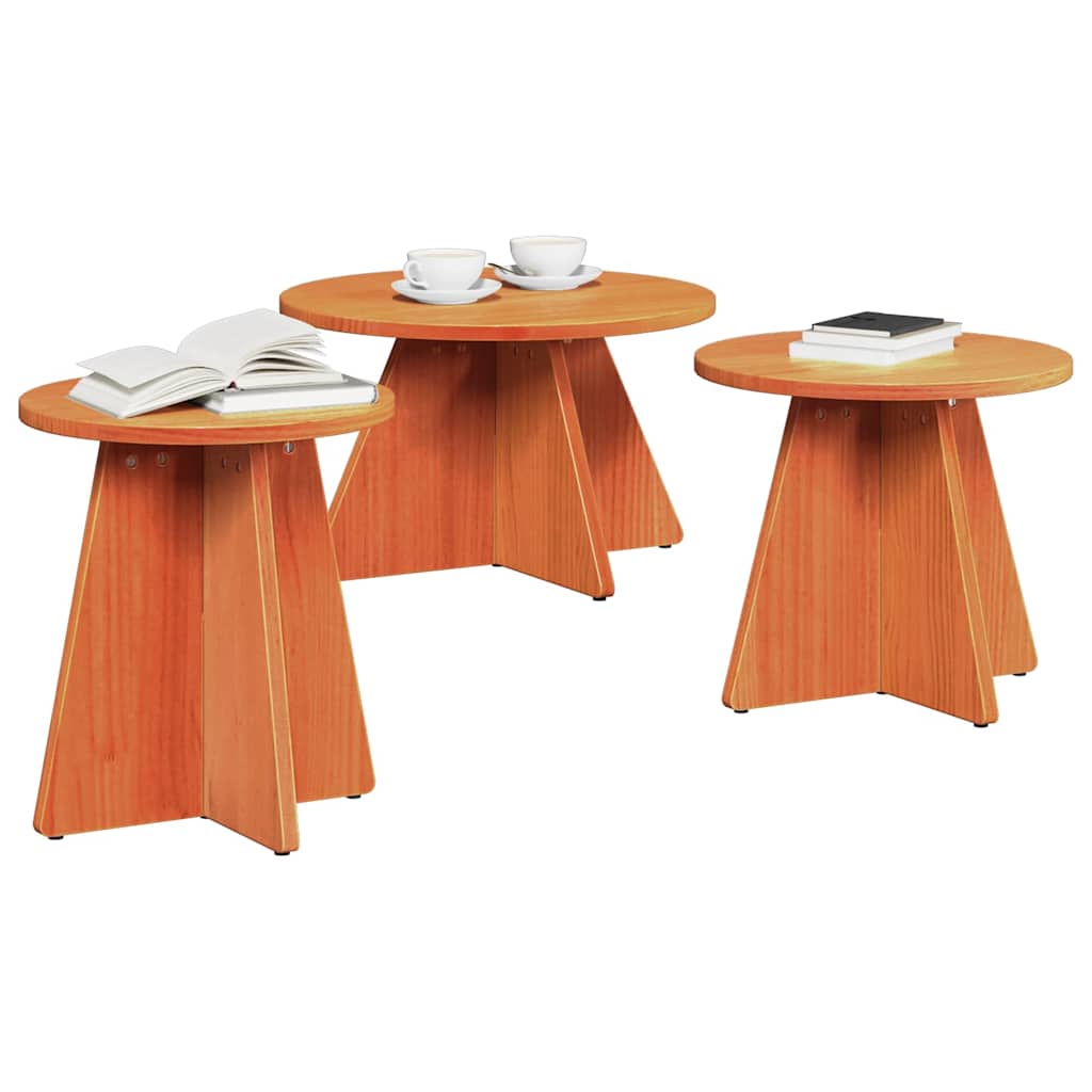 vidaXL Salontafel 3 pcs Wasbruin 49 x 49 x 30 cm Massief grenenhout