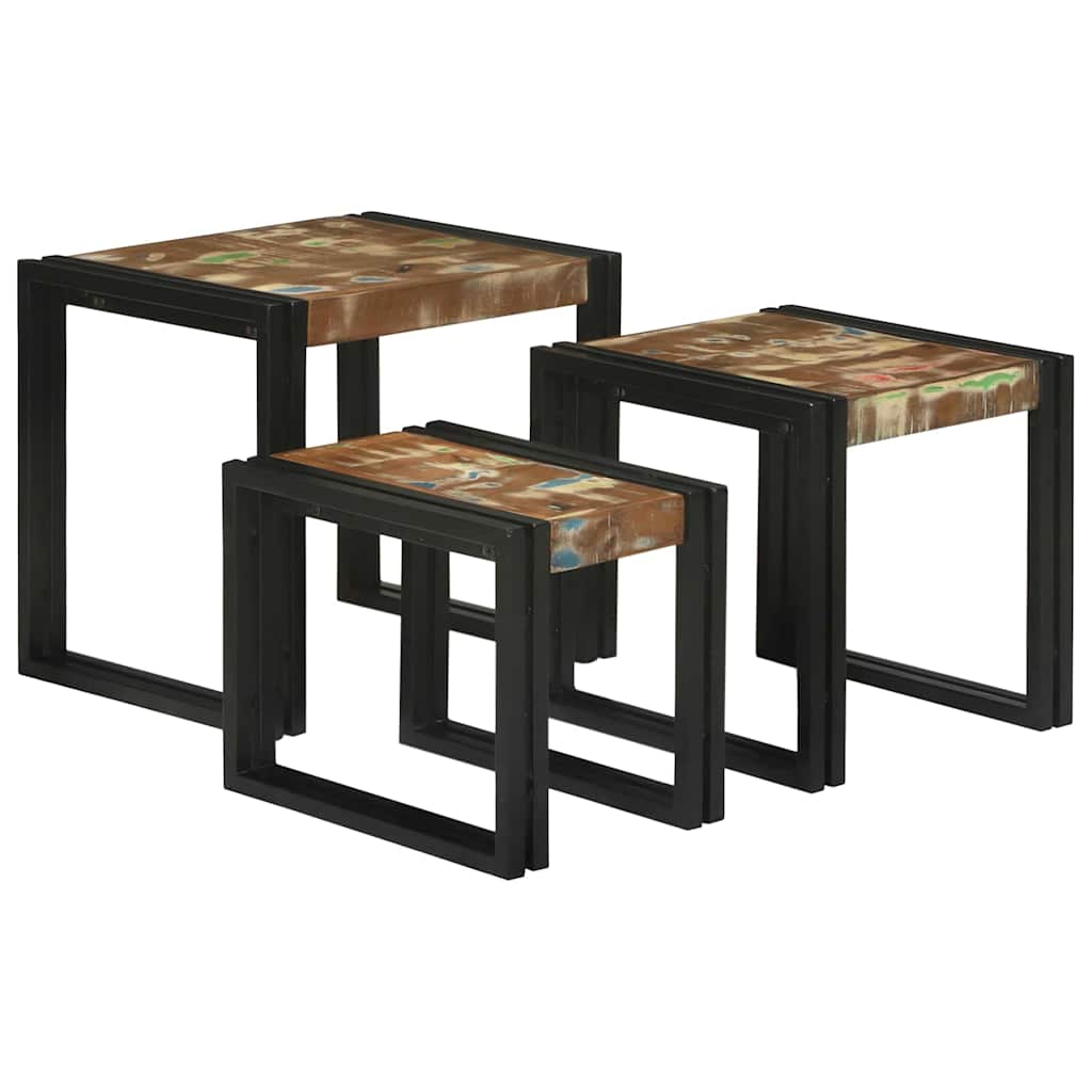 vidaXL Nesttafels 3 pcs Bruin en zwart Massief gerecycled hout