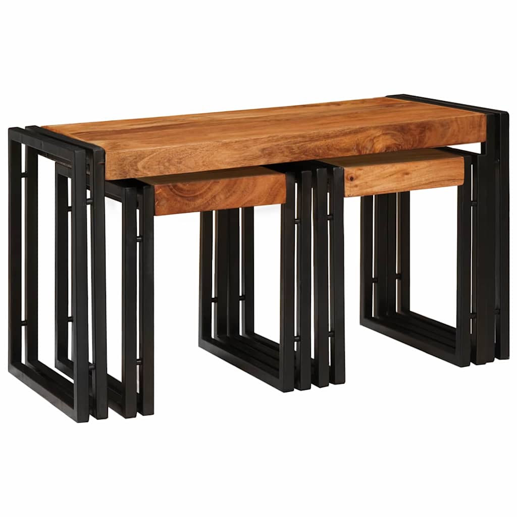 vidaXL Eindtafels 3 pcs Bruin en zwart Massief acaciahout