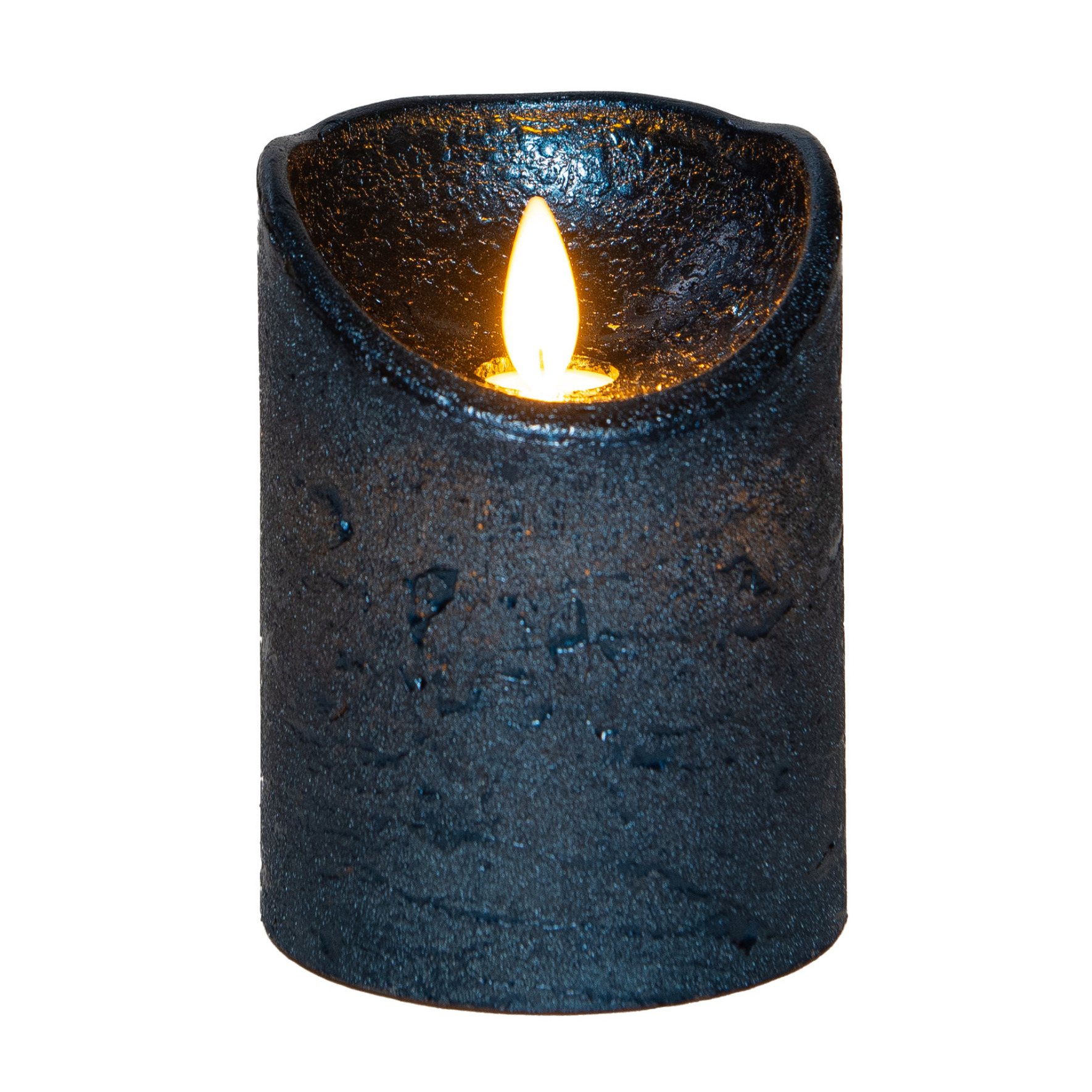 Anna's Collection Stompkaars - LED - metallic blauw - H10 cm - kaars -