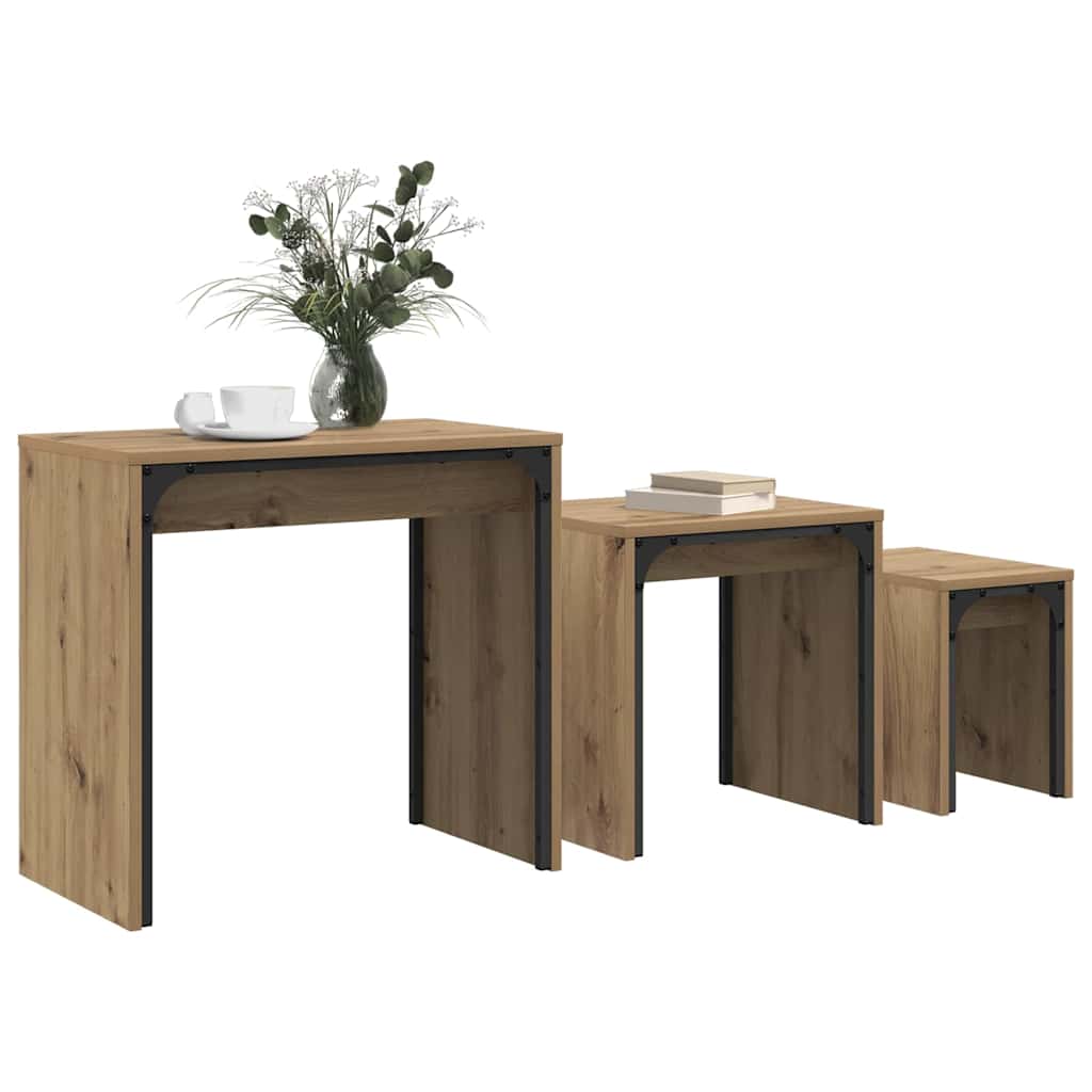vidaXL Nesting Koffietafel 3 pcs artisanaal eikenkleurig
