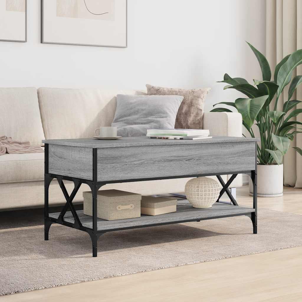 vidaXL Salontafel 100x50x50 cm bewerkt hout en metaal grijs sonoma