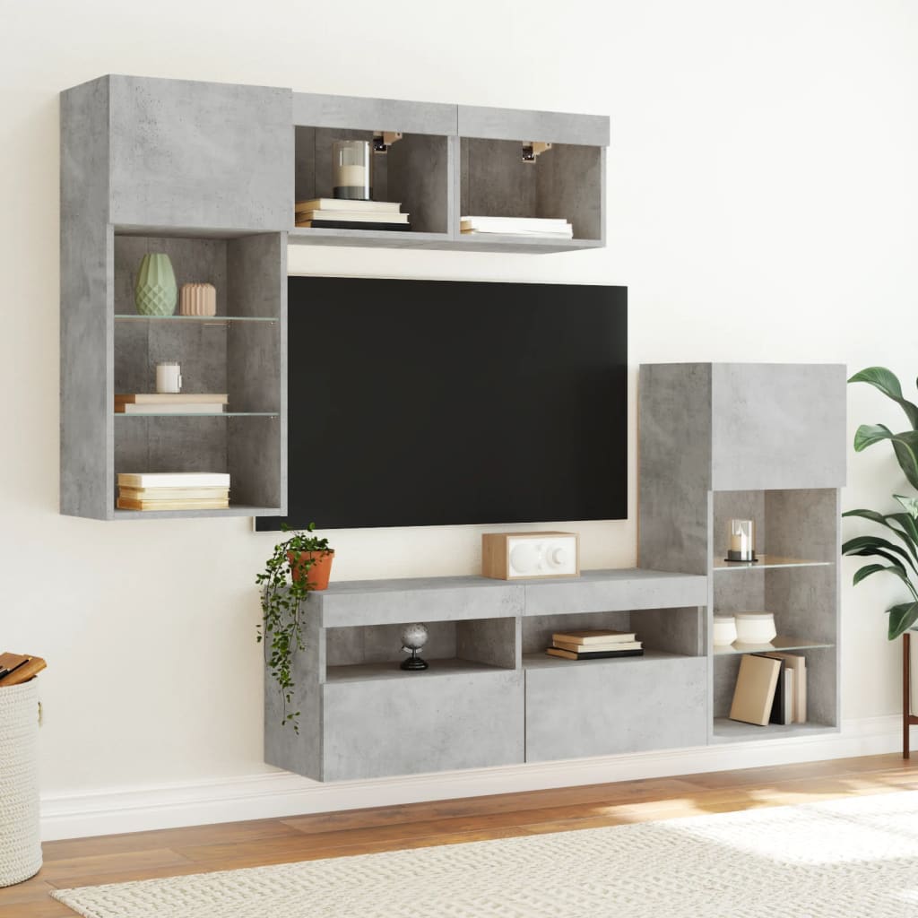 vidaXL 5-delige Tv-wandmeubelset met LED bewerkt hout betongrijs