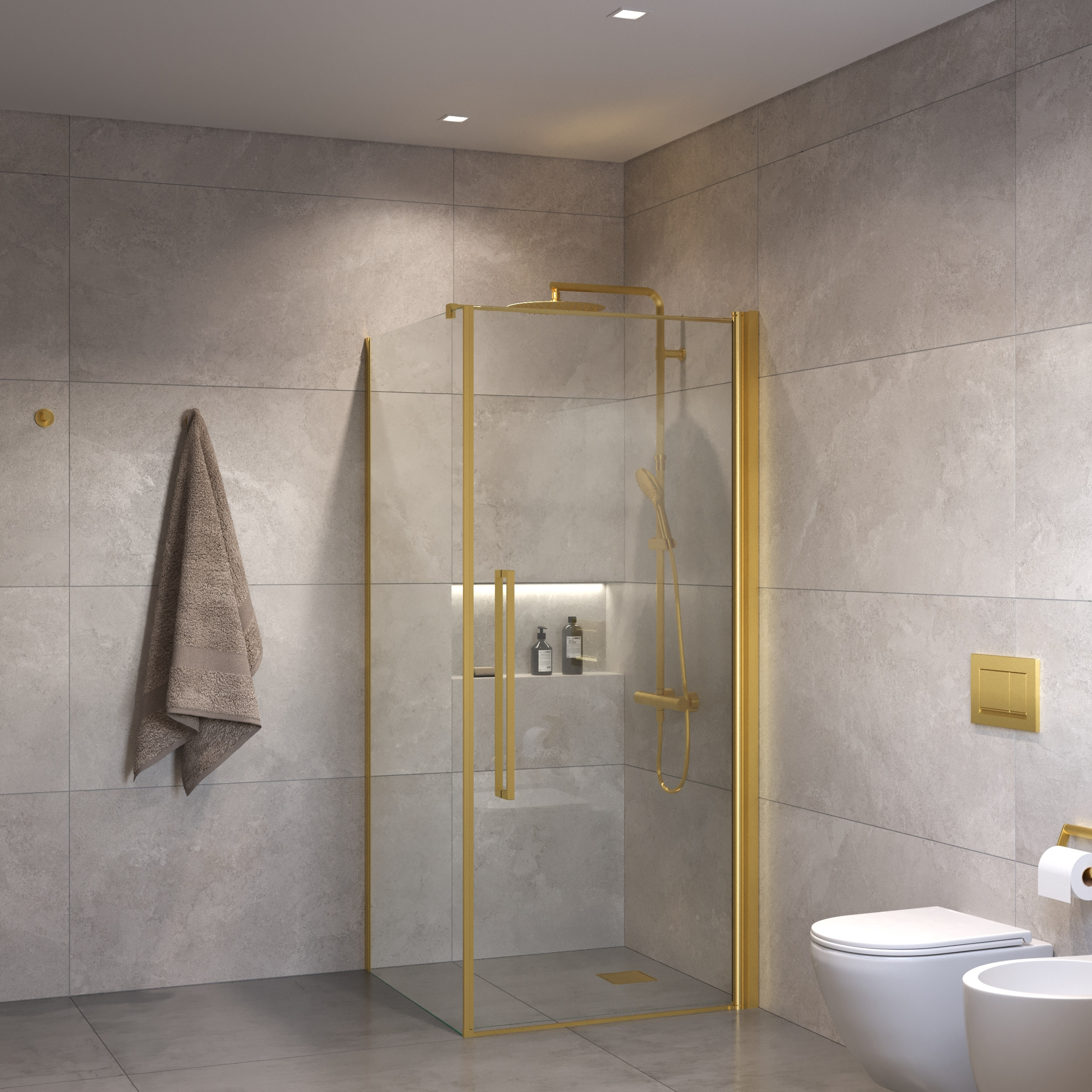 Sanivo Douchecabine  Suno Helder Glas Met Geborsteld Messing Goud Profiel (Alle Maten)