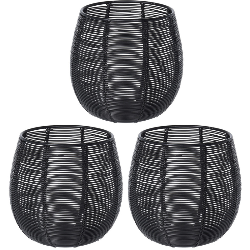 Merkloos 3x Theelichthouders/waxinelichthouders zwart metaaldraad 12 cm -